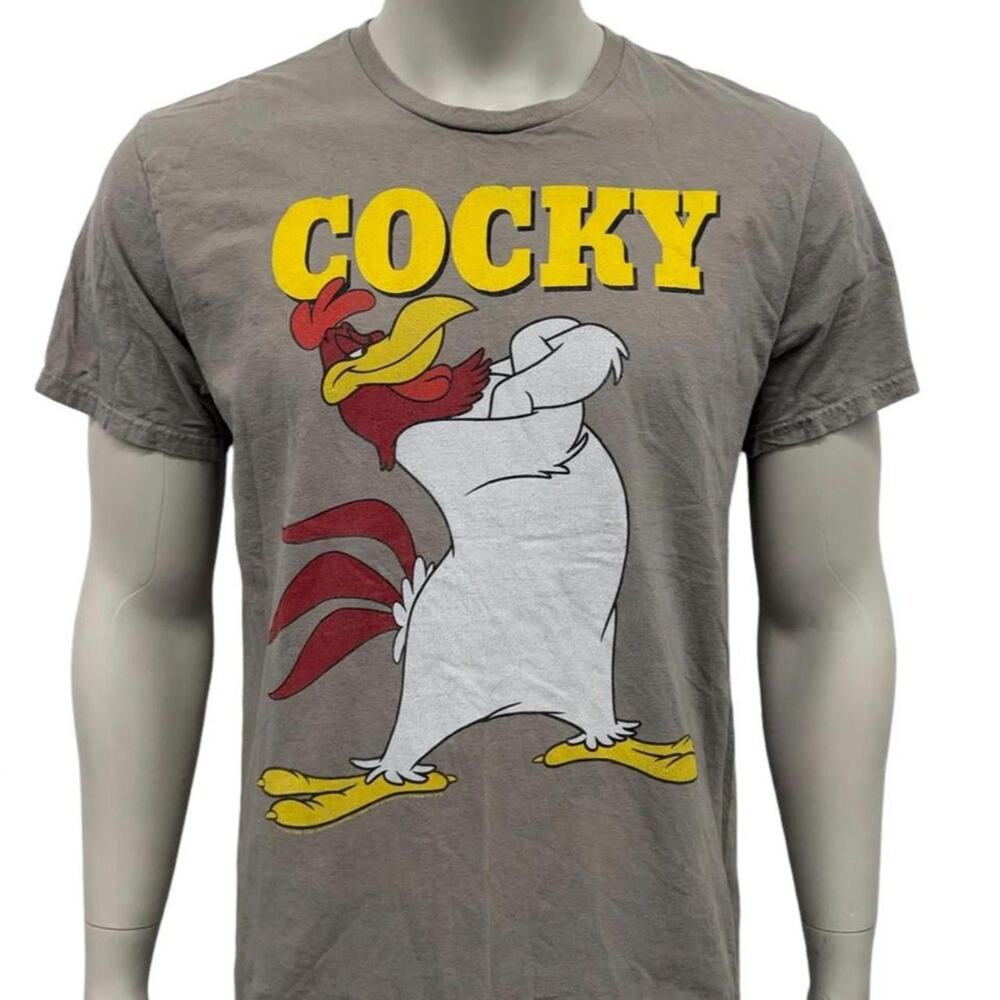 Looney Tunes Foghorn Leghorn T-Shirt Mens L Gray COCKY Cartoon Graphic